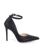 DENISE - Czarne szpilki z paskiem błyszczące