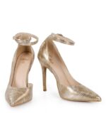 DENISE - Złote wysokie szpilki z paskiem (jaszczurka) - obrazek 6