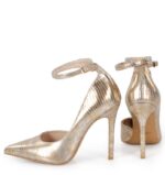 DENISE - Złote wysokie szpilki z paskiem (jaszczurka) - obrazek 7