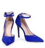 DENISE - Niebieskie zamszowe szpilki z paskiem - obrazek 7