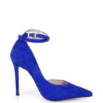 DENISE - Niebieskie zamszowe szpilki z paskiem