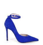 DENISE - Niebieskie zamszowe szpilki z paskiem