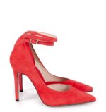 DENISE - Czerwone zamszowe szpilki z paskiem - obrazek 2