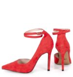 DENISE - Czerwone zamszowe szpilki z paskiem - obrazek 6