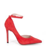 DENISE - Czerwone zamszowe szpilki z paskiem