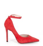 DENISE - Czerwone zamszowe szpilki z paskiem