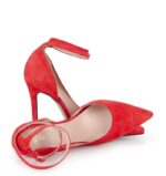 DENISE - Czerwone zamszowe szpilki z paskiem - obrazek 5