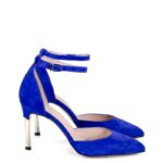 DOREEN - Niebieskie zamszowe szpilki z paskiem