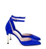 DOREEN - Niebieskie zamszowe szpilki z paskiem