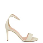 ELLA - Ecru sandałki na szpilce lakierowane