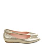 EMILY - Złote baleriny z licowej skóry nosek w szpic