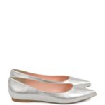 EMILY - Srebrne baleriny z licowej skóry nosek w szpic