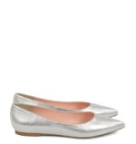 EMILY - Srebrne baleriny z licowej skóry nosek w szpic