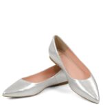EMILY - Srebrne baleriny z licowej skóry nosek w szpic - obrazek 5