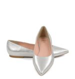 EMILY - Srebrne baleriny z licowej skóry nosek w szpic - obrazek 6