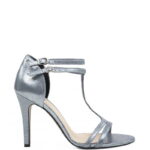 ERIN - Srebrne sandałki na szpilce (t-strap)