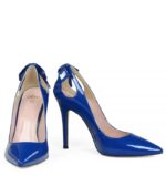 EVIE - Niebieskie szpilki z lakierowanej skóry z kokardą - obrazek 5