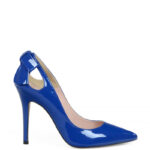 EVIE - Niebieskie szpilki z lakierowanej skóry z kokardą