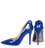 EVIE - Niebieskie szpilki z lakierowanej skóry z kokardą - obrazek 6