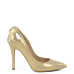 EVIE - Złote szpiki z satynowanej skóry z kokardą