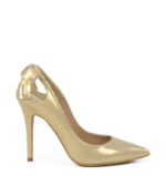 EVIE - Złote szpiki z satynowanej skóry z kokardą