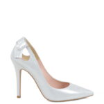 EVIE - Srebrne szpiki z satynowanej skóry z kokardą