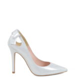 EVIE - Srebrne szpiki z satynowanej skóry z kokardą