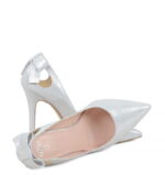 EVIE - Srebrne szpiki z satynowanej skóry z kokardą - obrazek 4