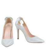 EVIE - Srebrne szpiki z satynowanej skóry z kokardą - obrazek 6