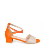 Robin - Pomarańczowo beżowe sandałki na niskim słupku
