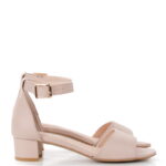 GINA - sandałki na niskim obcasie, pudrowy róż