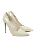 HAILEY - Wysokie ecru szpilki  z perłowej skóry - obrazek 2