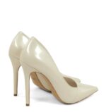HAILEY - Wysokie ecru szpilki  z perłowej skóry - obrazek 3