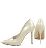 HAILEY - Wysokie ecru szpilki  z perłowej skóry - obrazek 6