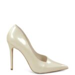 HAILEY - Wysokie ecru szpilki  z perłowej skóry