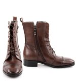 HANNAH - Brązowe botki na płaskim obcasie sznurowane i zapinane na zamek - obrazek 4