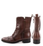 HANNAH - Brązowe botki na płaskim obcasie sznurowane i zapinane na zamek - obrazek 3