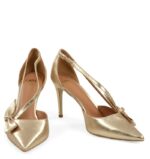 IDA - Złote szpilki z paseczkami i kokardką - obrazek 6