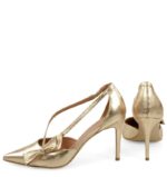 IDA - Złote szpilki z paseczkami i kokardką - obrazek 5