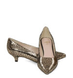 JESSICA - Szpilka złote niski obcas, mozaika czarna - obrazek 3