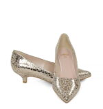 JESSICA - Szpilki złote niski obcas mozaika biała - obrazek 3