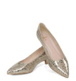 JESSICA - Szpilki złote niski obcas mozaika biała - obrazek 4