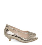 JESSICA - Szpilki złote niski obcas mozaika biała