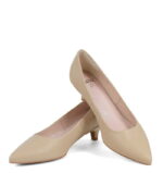 JESSICA - Beżowe niskie szpilki z licowej skóry - obrazek 3