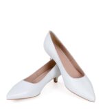 JESSICA - Szpilki białe niski obcas licowa skóra - obrazek 4