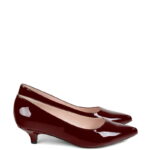 JESSICA - Bordowe niskie szpilki na kaczuszce z lakierowanej skóry