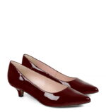 JESSICA - Bordowe niskie szpilki na kaczuszce z lakierowanej skóry - obrazek 5