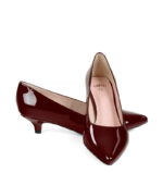 JESSICA - Bordowe niskie szpilki na kaczuszce z lakierowanej skóry - obrazek 4