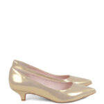 JESSICA - Złote niskie szpilki z satynowanej skóry