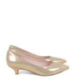 JESSICA - Złote niskie szpilki z satynowanej skóry